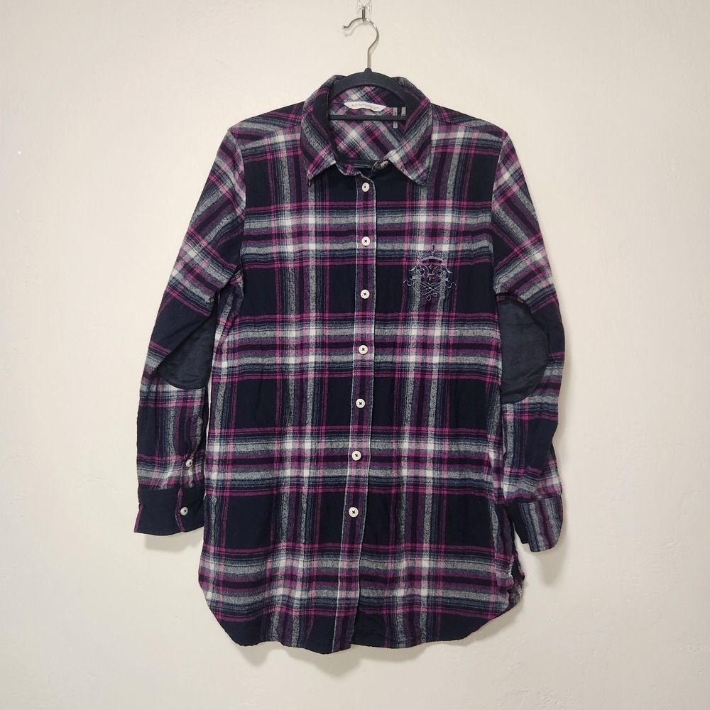 Soft‎ Surroundings Black Plaid Flannel Womens Size Medium Elbow Pads